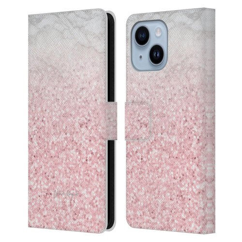 Nature Magick Rose Gold Marble Glitter Pink Sparkle 2 Leather Book Wallet Case Cover For Apple iPhone 14 Plus
