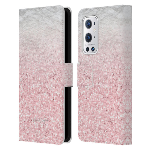 Nature Magick Rose Gold Marble Glitter Pink Sparkle 2 Leather Book Wallet Case Cover For OnePlus 9 Pro
