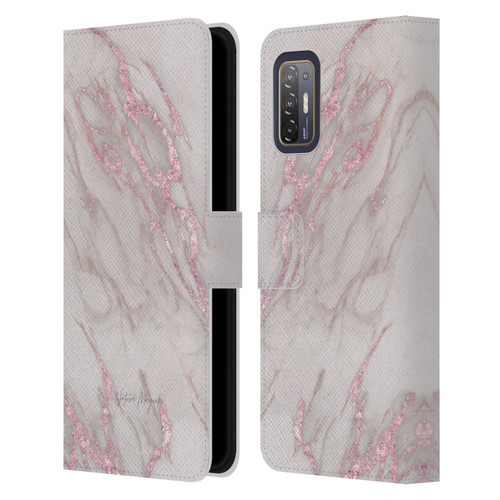 Nature Magick Marble Metallics Pink Leather Book Wallet Case Cover For HTC Desire 21 Pro 5G