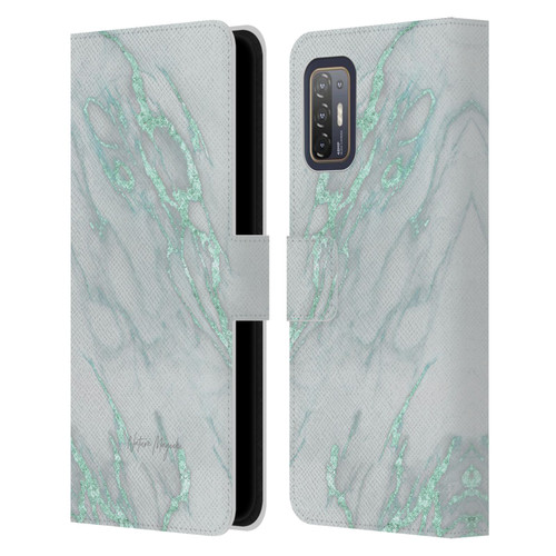 Nature Magick Marble Metallics Teal Leather Book Wallet Case Cover For HTC Desire 21 Pro 5G