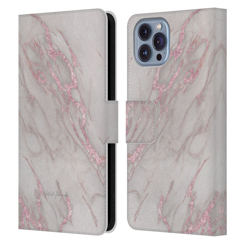 Nature Magick Marble Metallics Pink Leather Book Wallet Case Cover For Apple iPhone 14