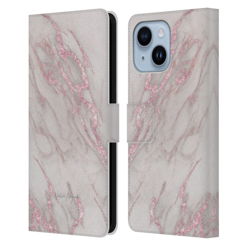 Nature Magick Marble Metallics Pink Leather Book Wallet Case Cover For Apple iPhone 14 Plus