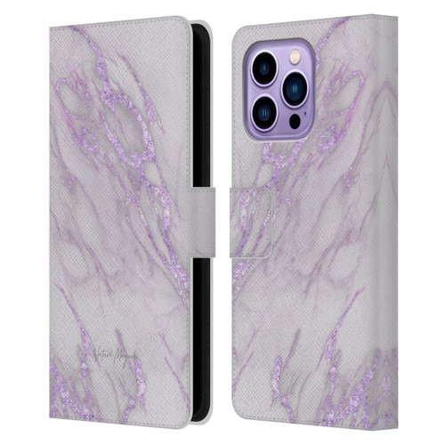 Nature Magick Marble Metallics Purple Leather Book Wallet Case Cover For Apple iPhone 14 Pro Max