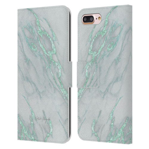 Nature Magick Marble Metallics Teal Leather Book Wallet Case Cover For Apple iPhone 7 Plus / iPhone 8 Plus