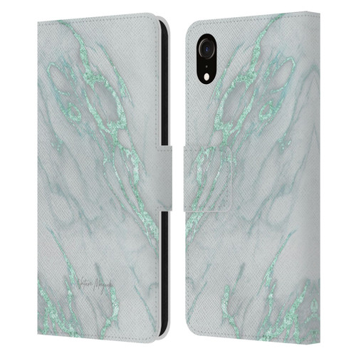 Nature Magick Marble Metallics Teal Leather Book Wallet Case Cover For Apple iPhone XR