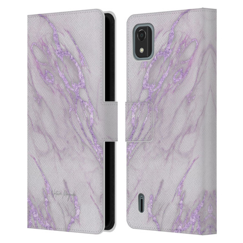 Nature Magick Marble Metallics Purple Leather Book Wallet Case Cover For Nokia C2 2nd Edition
