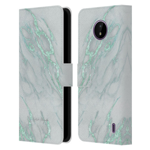Nature Magick Marble Metallics Teal Leather Book Wallet Case Cover For Nokia C10 / C20