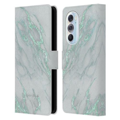 Nature Magick Marble Metallics Teal Leather Book Wallet Case Cover For Motorola Edge X30