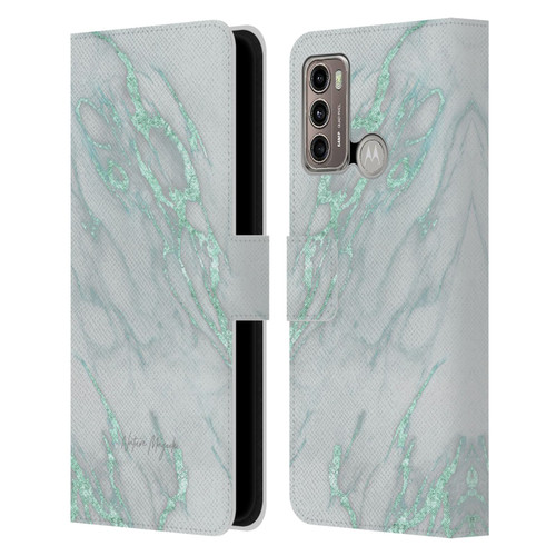 Nature Magick Marble Metallics Teal Leather Book Wallet Case Cover For Motorola Moto G60 / Moto G40 Fusion