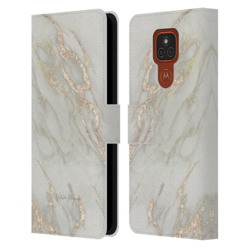 Nature Magick Marble Metallics Gold Leather Book Wallet Case Cover For Motorola Moto E7 Plus