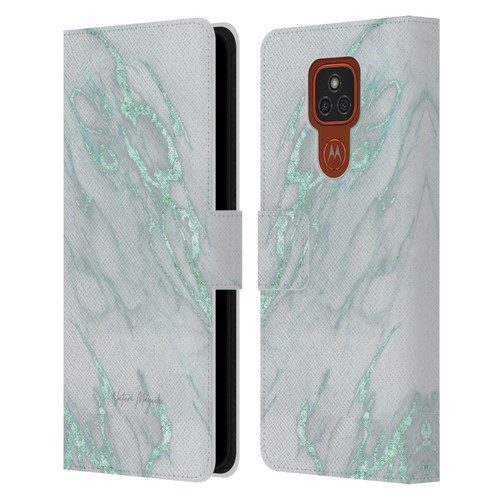 Nature Magick Marble Metallics Teal Leather Book Wallet Case Cover For Motorola Moto E7 Plus
