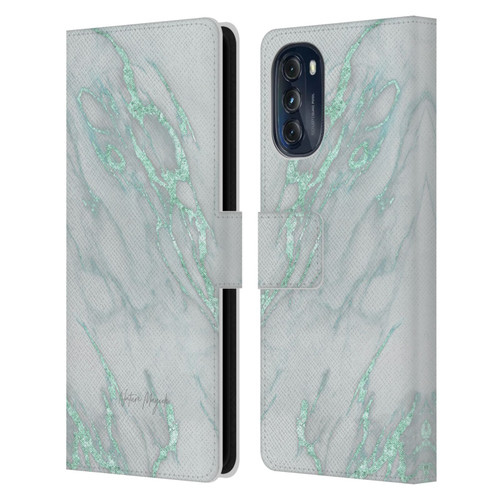 Nature Magick Marble Metallics Teal Leather Book Wallet Case Cover For Motorola Moto G (2022)