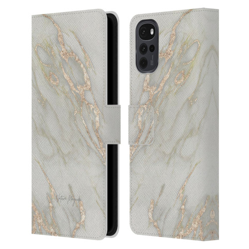Nature Magick Marble Metallics Gold Leather Book Wallet Case Cover For Motorola Moto G22