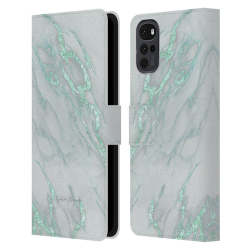 Nature Magick Marble Metallics Teal Leather Book Wallet Case Cover For Motorola Moto G22