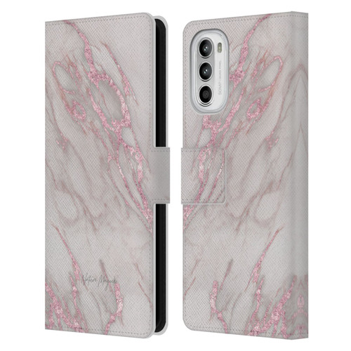 Nature Magick Marble Metallics Pink Leather Book Wallet Case Cover For Motorola Moto G52