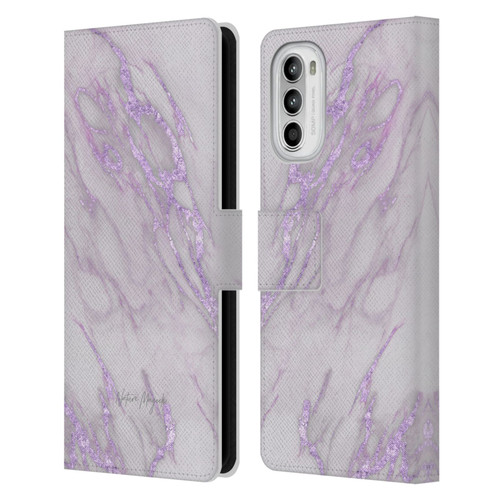Nature Magick Marble Metallics Purple Leather Book Wallet Case Cover For Motorola Moto G52
