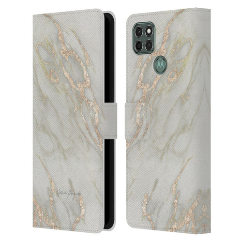 Nature Magick Marble Metallics Gold Leather Book Wallet Case Cover For Motorola Moto G9 Power