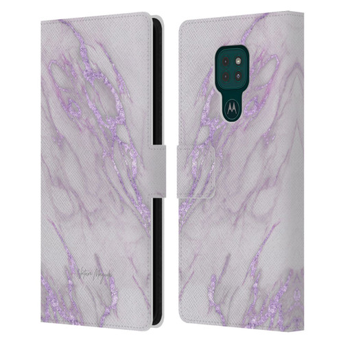 Nature Magick Marble Metallics Purple Leather Book Wallet Case Cover For Motorola Moto G9 Play