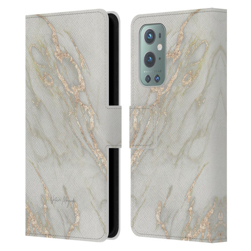 Nature Magick Marble Metallics Gold Leather Book Wallet Case Cover For OnePlus 9