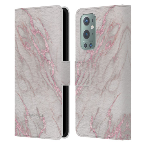 Nature Magick Marble Metallics Pink Leather Book Wallet Case Cover For OnePlus 9