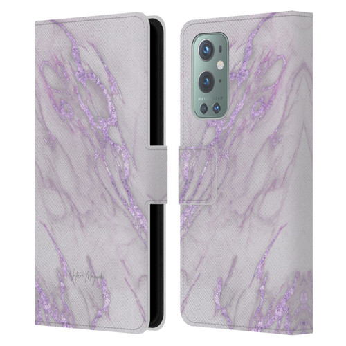 Nature Magick Marble Metallics Purple Leather Book Wallet Case Cover For OnePlus 9