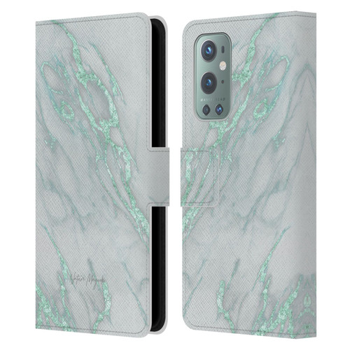 Nature Magick Marble Metallics Teal Leather Book Wallet Case Cover For OnePlus 9