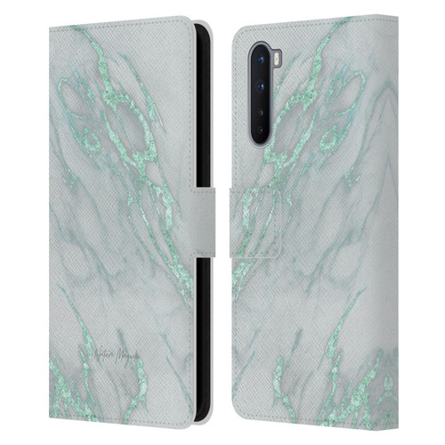 Nature Magick Marble Metallics Teal Leather Book Wallet Case Cover For OnePlus Nord 5G