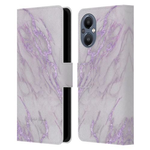 Nature Magick Marble Metallics Purple Leather Book Wallet Case Cover For OnePlus Nord N20 5G