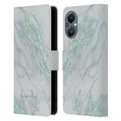 Nature Magick Marble Metallics Teal Leather Book Wallet Case Cover For OnePlus Nord N20 5G