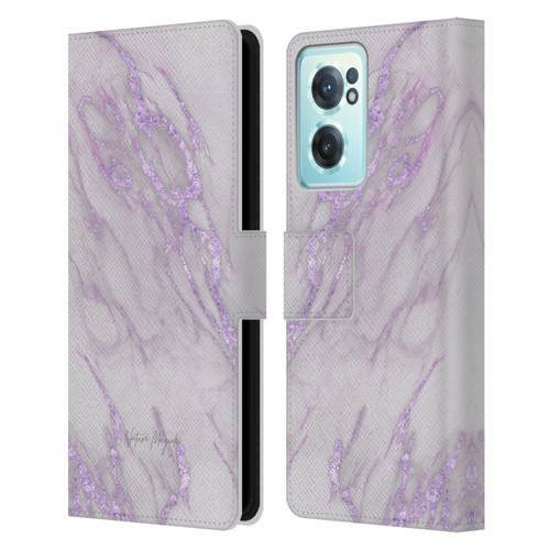 Nature Magick Marble Metallics Purple Leather Book Wallet Case Cover For OnePlus Nord CE 2 5G