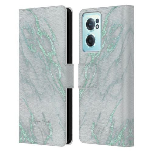 Nature Magick Marble Metallics Teal Leather Book Wallet Case Cover For OnePlus Nord CE 2 5G