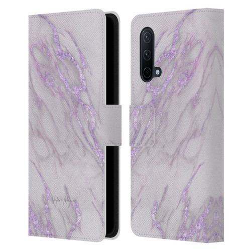 Nature Magick Marble Metallics Purple Leather Book Wallet Case Cover For OnePlus Nord CE 5G