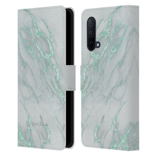 Nature Magick Marble Metallics Teal Leather Book Wallet Case Cover For OnePlus Nord CE 5G