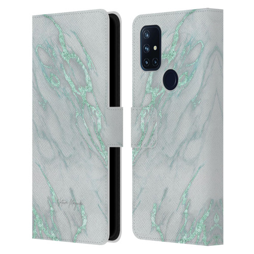 Nature Magick Marble Metallics Teal Leather Book Wallet Case Cover For OnePlus Nord N10 5G
