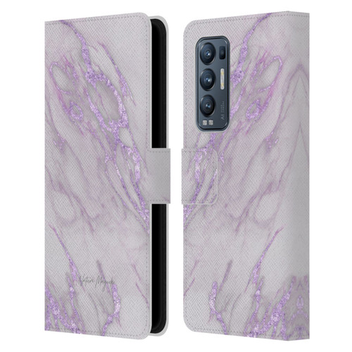 Nature Magick Marble Metallics Purple Leather Book Wallet Case Cover For OPPO Find X3 Neo / Reno5 Pro+ 5G