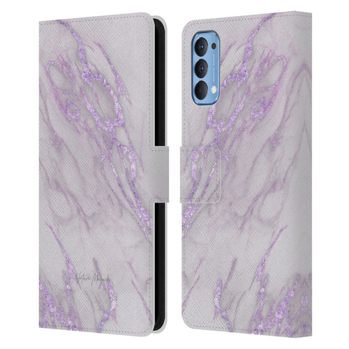 Nature Magick Marble Metallics Purple Leather Book Wallet Case Cover For OPPO Reno 4 5G