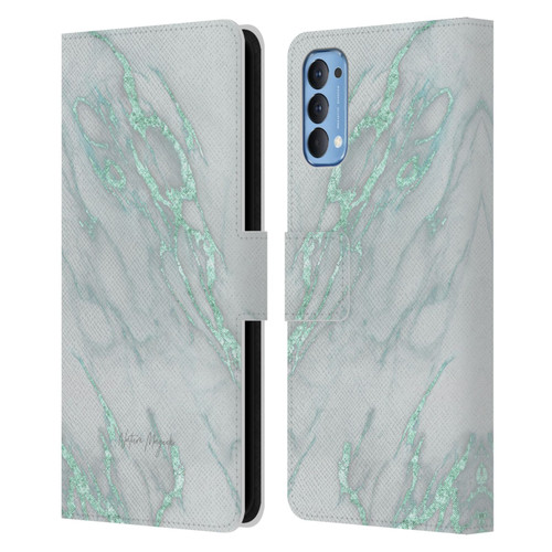 Nature Magick Marble Metallics Teal Leather Book Wallet Case Cover For OPPO Reno 4 5G