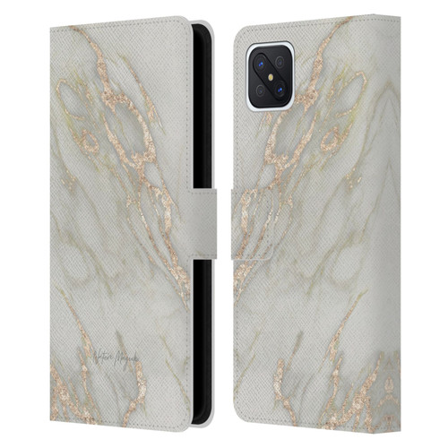 Nature Magick Marble Metallics Gold Leather Book Wallet Case Cover For OPPO Reno4 Z 5G