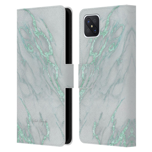 Nature Magick Marble Metallics Teal Leather Book Wallet Case Cover For OPPO Reno4 Z 5G