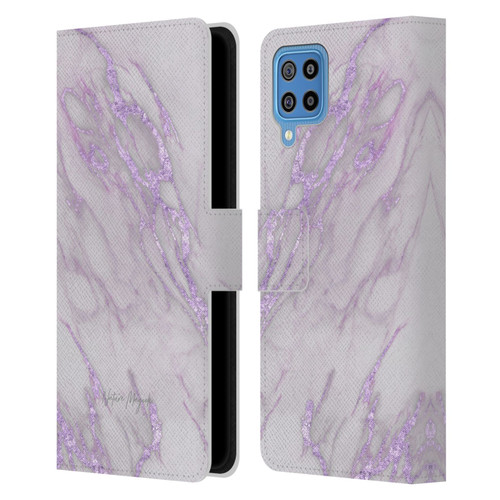 Nature Magick Marble Metallics Purple Leather Book Wallet Case Cover For Samsung Galaxy F22 (2021)