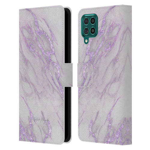 Nature Magick Marble Metallics Purple Leather Book Wallet Case Cover For Samsung Galaxy F62 (2021)