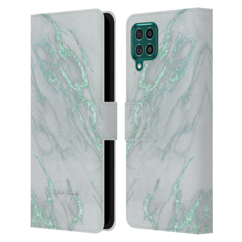 Nature Magick Marble Metallics Teal Leather Book Wallet Case Cover For Samsung Galaxy F62 (2021)