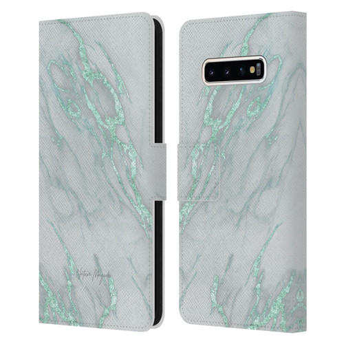Nature Magick Marble Metallics Teal Leather Book Wallet Case Cover For Samsung Galaxy S10+ / S10 Plus