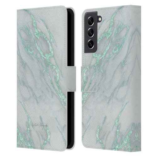 Nature Magick Marble Metallics Teal Leather Book Wallet Case Cover For Samsung Galaxy S21 FE 5G