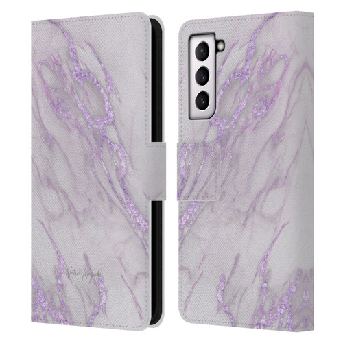 Nature Magick Marble Metallics Purple Leather Book Wallet Case Cover For Samsung Galaxy S21 5G