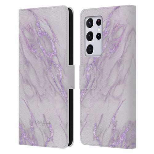 Nature Magick Marble Metallics Purple Leather Book Wallet Case Cover For Samsung Galaxy S21 Ultra 5G