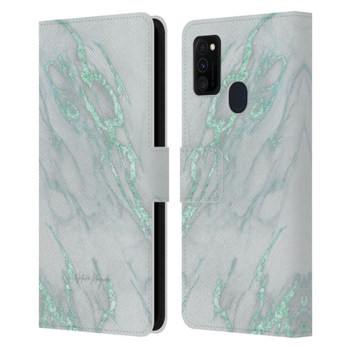 Nature Magick Marble Metallics Teal Leather Book Wallet Case Cover For Samsung Galaxy M30s (2019)/M21 (2020)