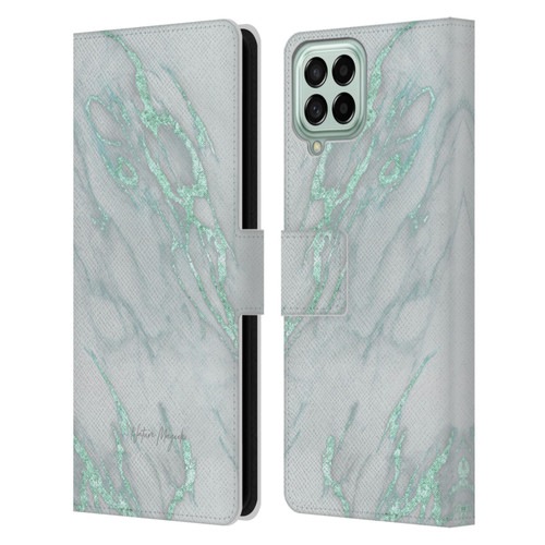 Nature Magick Marble Metallics Teal Leather Book Wallet Case Cover For Samsung Galaxy M33 (2022)