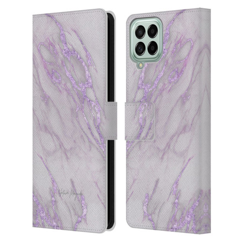 Nature Magick Marble Metallics Purple Leather Book Wallet Case Cover For Samsung Galaxy M33 (2022)