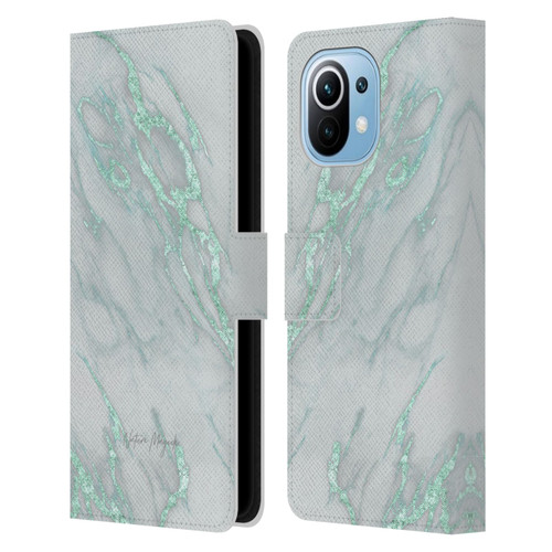 Nature Magick Marble Metallics Teal Leather Book Wallet Case Cover For Xiaomi Mi 11